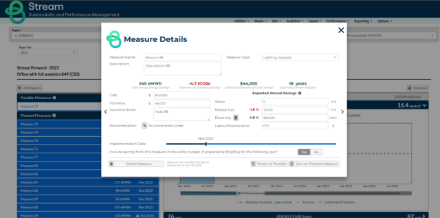 Stream Planned Measures Popup